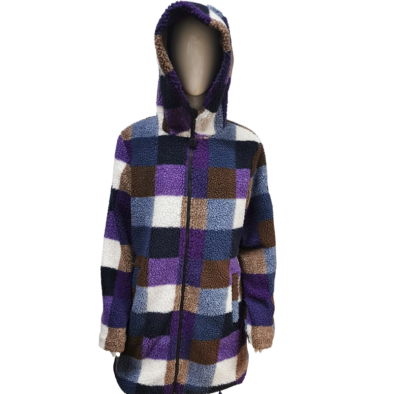 Women′s New Sherpa Yarn Dyed Jacket Lady Casual Winter Warm Soft Teddy Coat Zip up Sweatshirt Faux Fur Fashion Jacket Coat