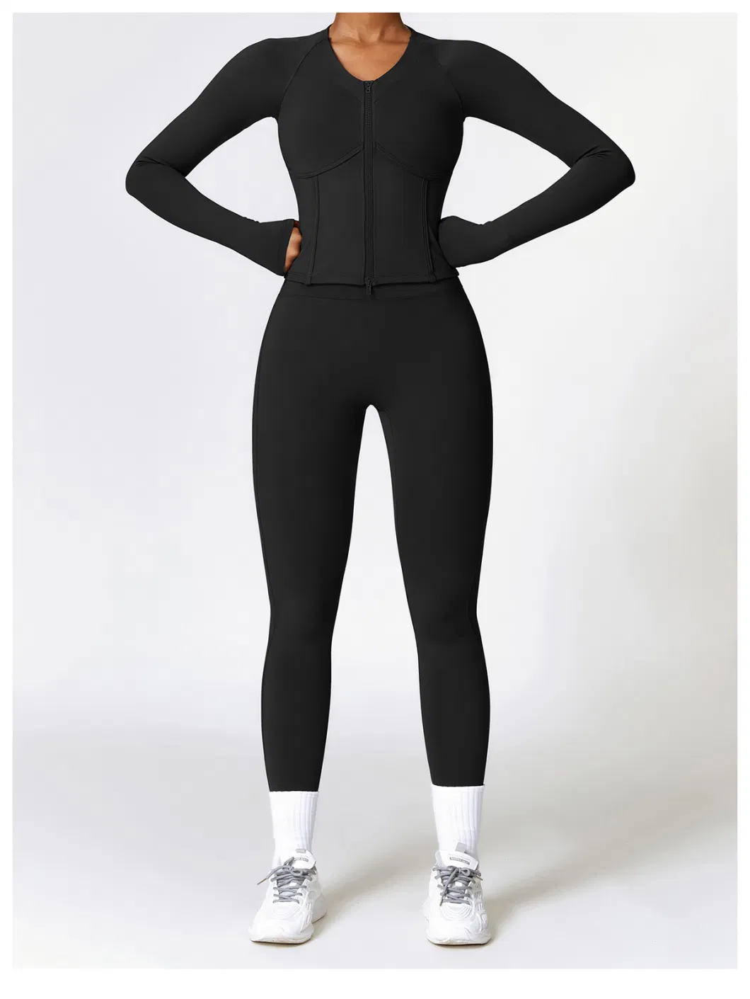 Winter Warm Fleece Long-Sleeved Yoga Jacket Outdoor Running Fitness Top Sports Coat