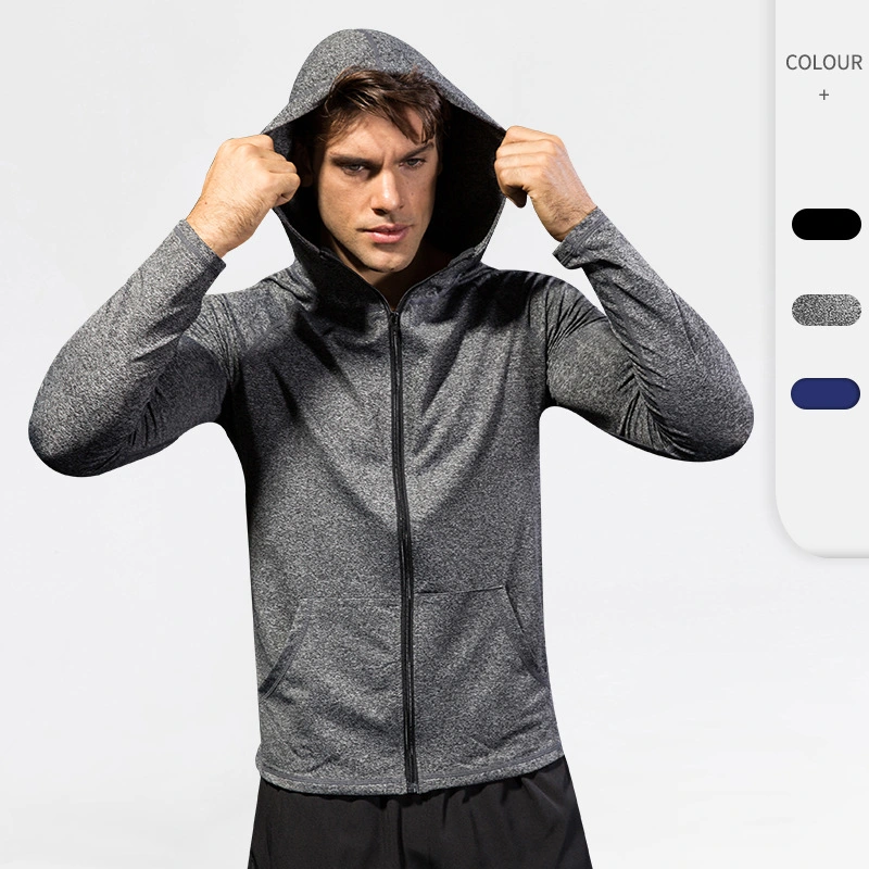 Workout Clothes Sprint/Autum Jacket Sportswear Gym Fitness Men′ S Gray Hooded Shirt Casual Top Garment Men Clothing Apparel Garment