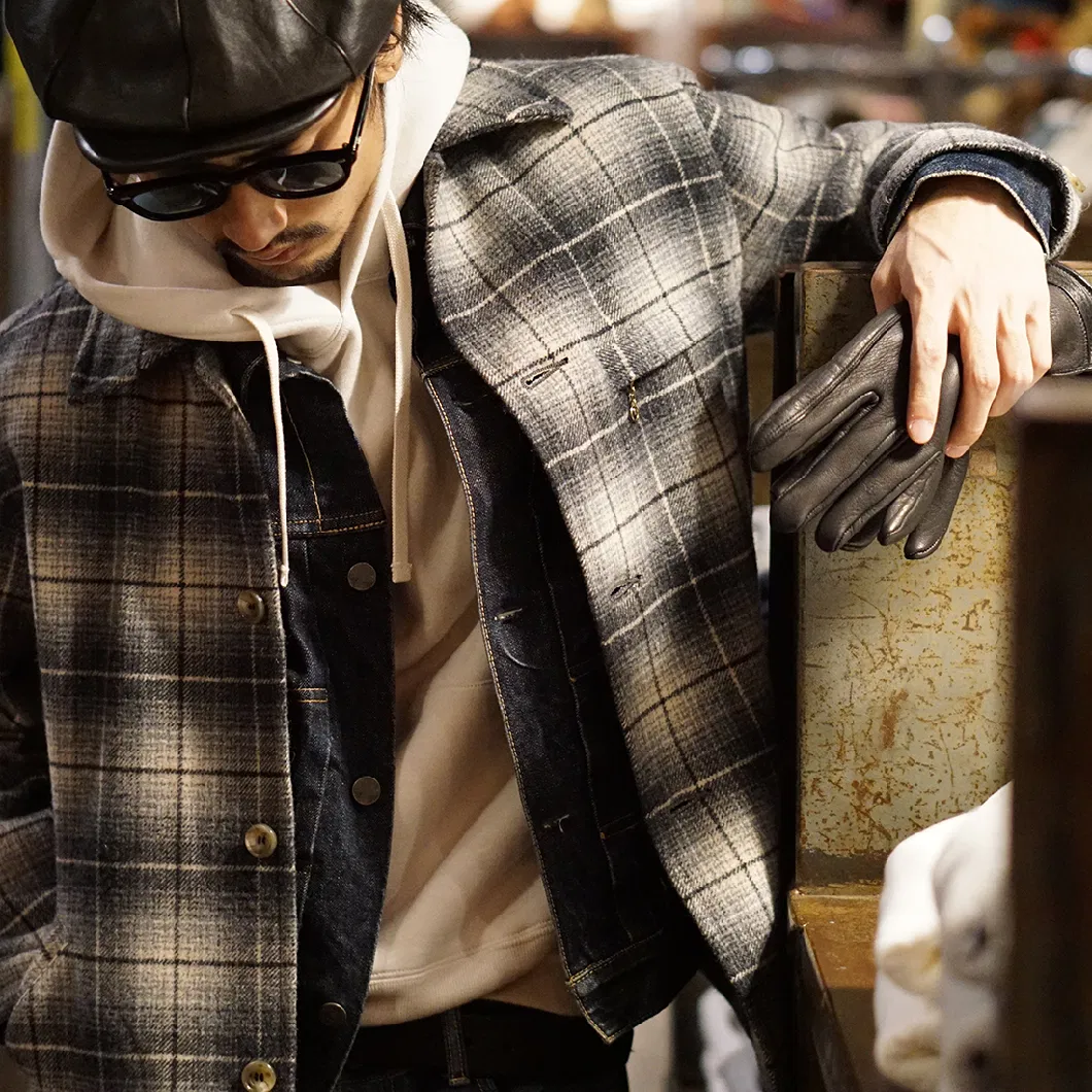 Plaid Cut-out Wool Coat Cardigan Sweater Women′s Jacket Trench Long Coats