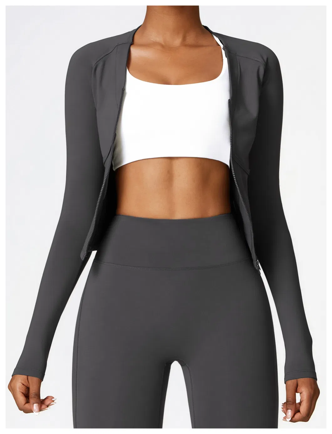 Winter Warm Fleece Long-Sleeved Yoga Jacket Outdoor Running Fitness Top Sports Coat