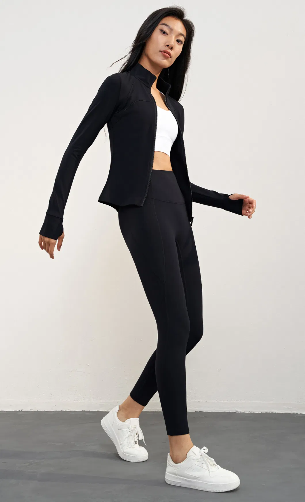 Womens Winter Thick Full Zip Running Track Jacket Workout Slim Fit Yoga Sportswear with Thumb Holes