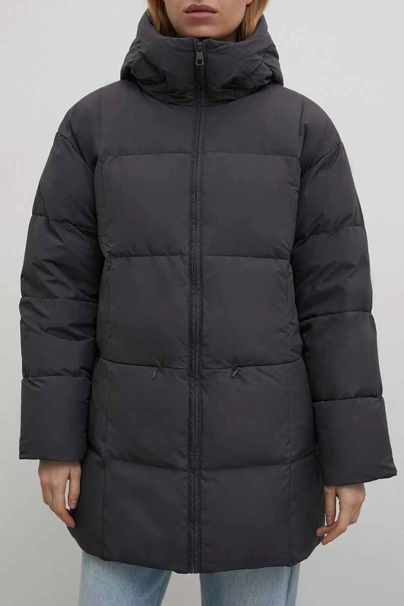 Dark Grey Casual Winter Water-Proof Women Puffer Down Jacket with Loose Hood