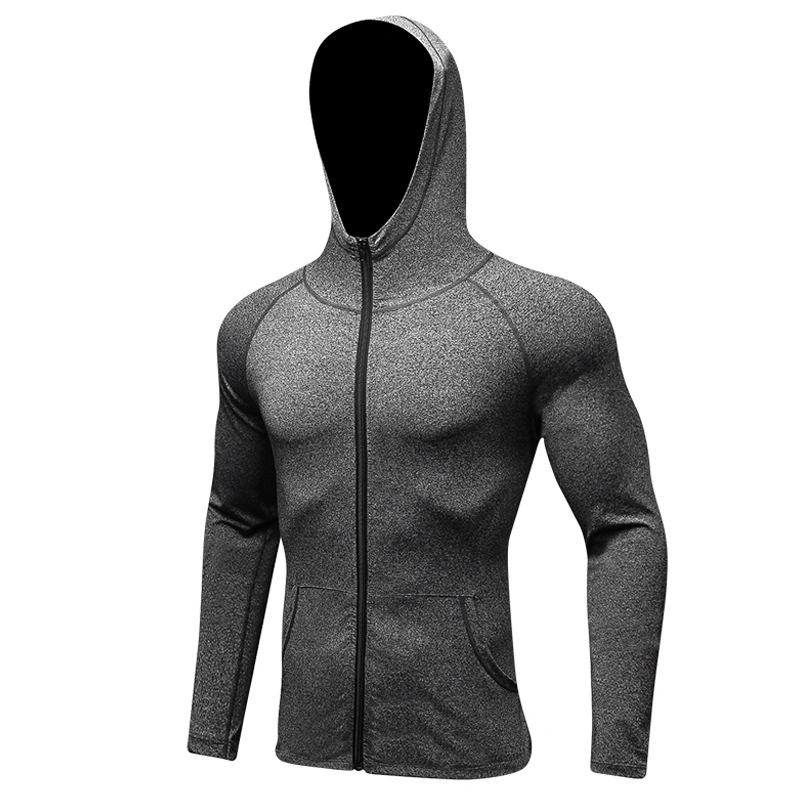 Workout Clothes Sprint/Autum Jacket Sportswear Gym Fitness Men′ S Gray Hooded Shirt Casual Top Garment Men Clothing Apparel Garment