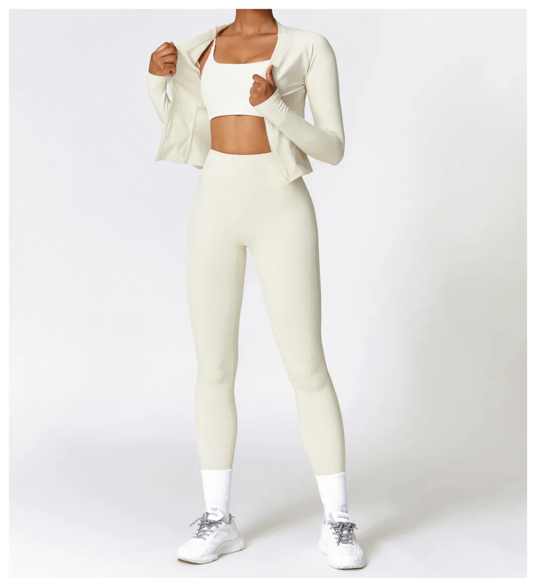 Winter Warm Fleece Long-Sleeved Yoga Jacket Outdoor Running Fitness Top Sports Coat