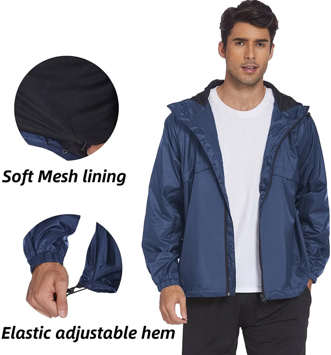 Men′s Waterproof Hooded Outdoor Hiking Raincoats Lightweight Windbreaker Rain Jacket
