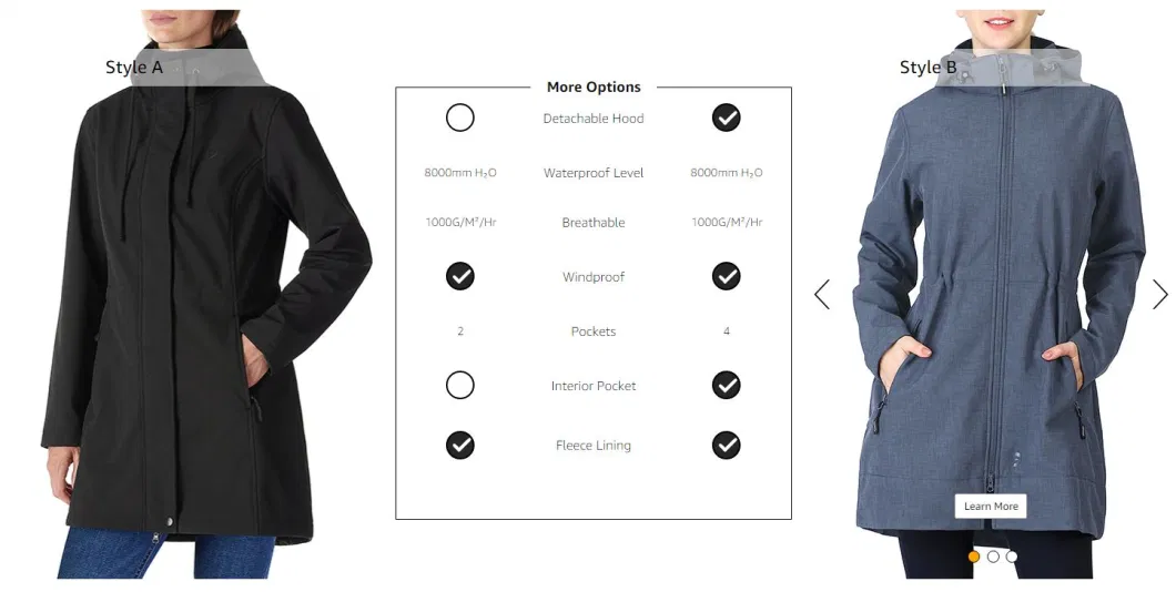 Women′s Lightweight Waterproof Fleece Lined Hooded Softshell Rain Jacket Warm Windbreaker Long Coat