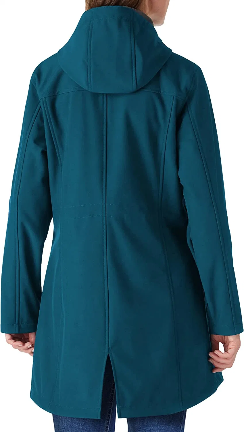 Women′s Lightweight Waterproof Fleece Lined Hooded Softshell Rain Jacket Warm Windbreaker Long Coat