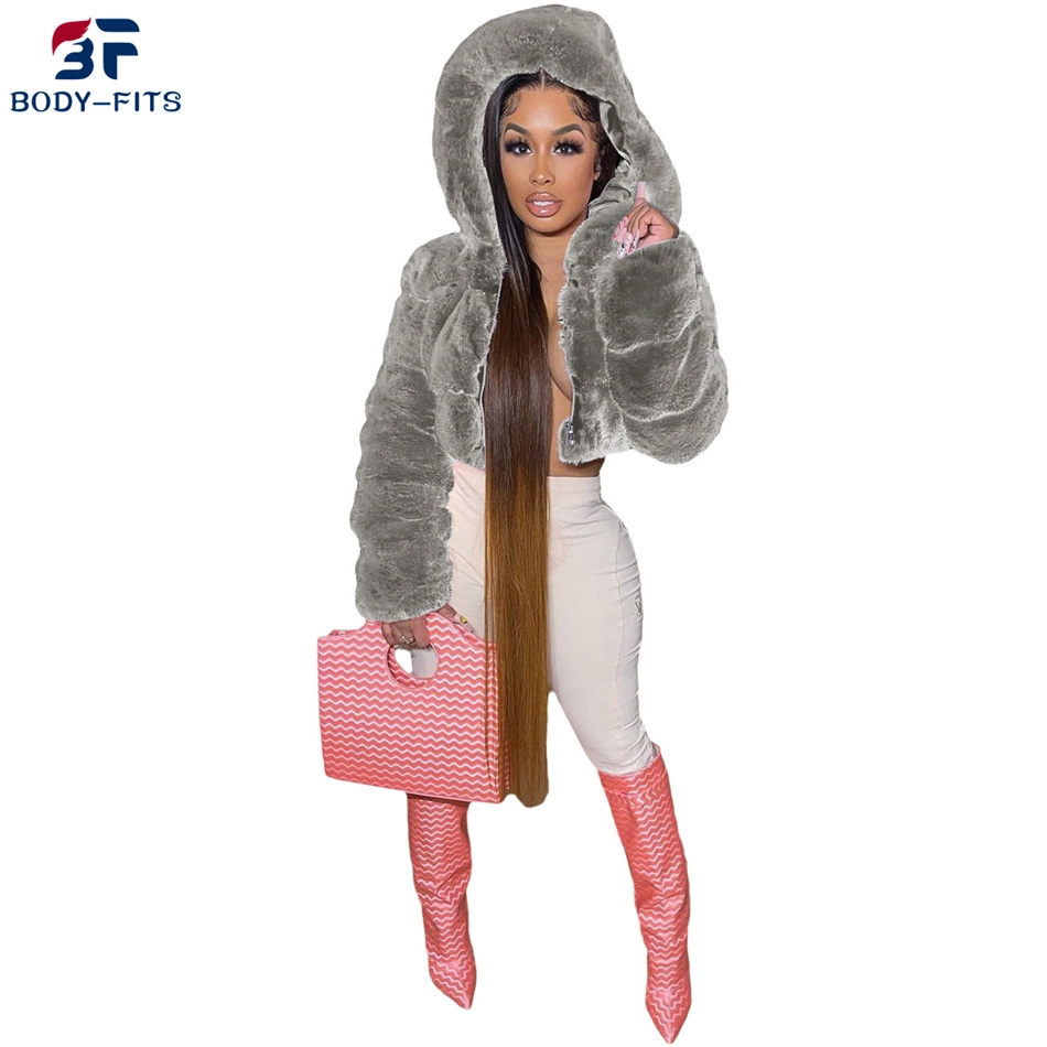 Winter Thicken Women Short Hooded Fox Faux Fur Jacket Coat