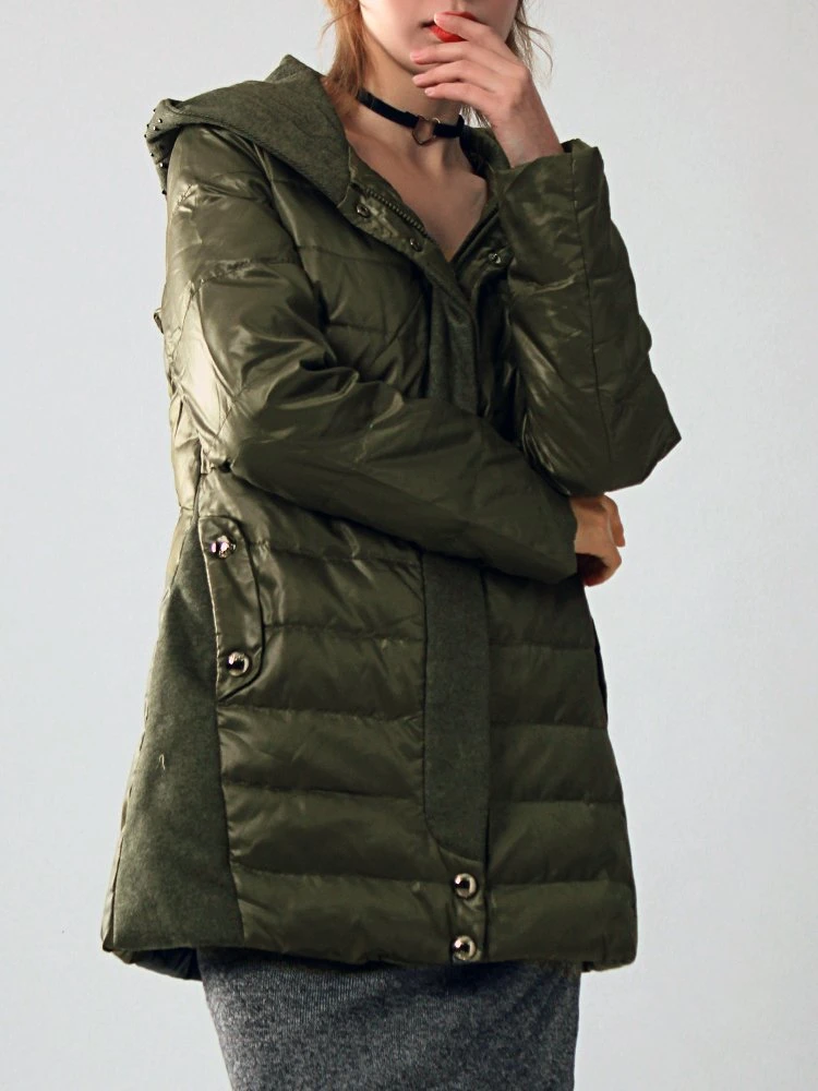 Nylon Spring/Autumn Waterproof Slightly Longer Women Jacket with Hood Black Color