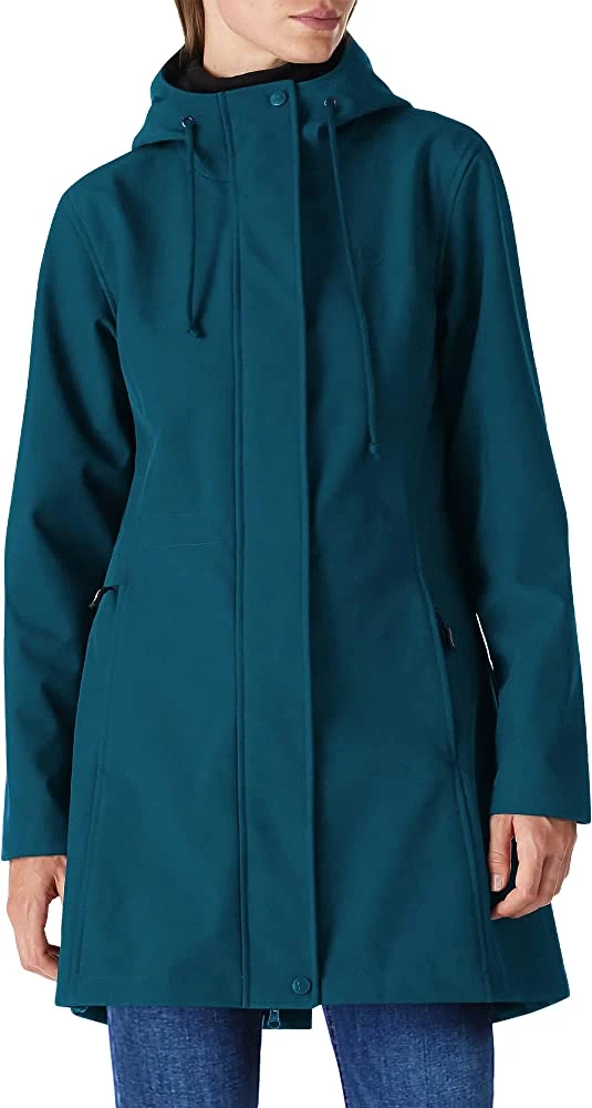 Women′s Lightweight Waterproof Fleece Lined Hooded Softshell Rain Jacket Warm Windbreaker Long Coat