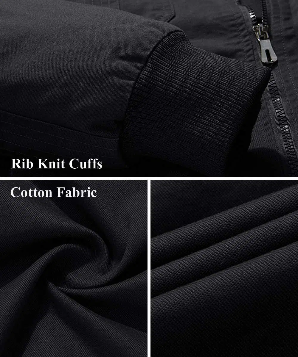 Custom Men′s Cotton Lightweight Pockets Zip Front Stand Collar Jackets Windbreaker for Men