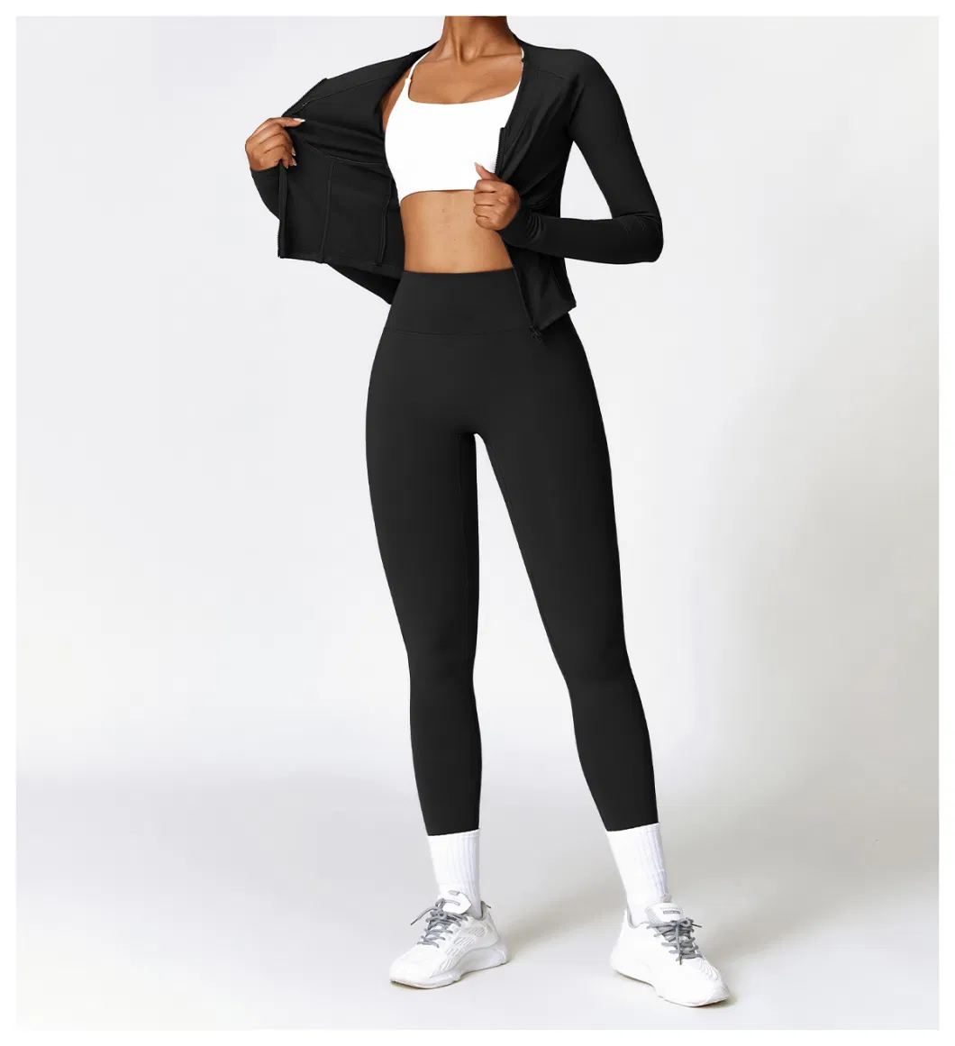 Winter Warm Fleece Long-Sleeved Yoga Jacket Outdoor Running Fitness Top Sports Coat