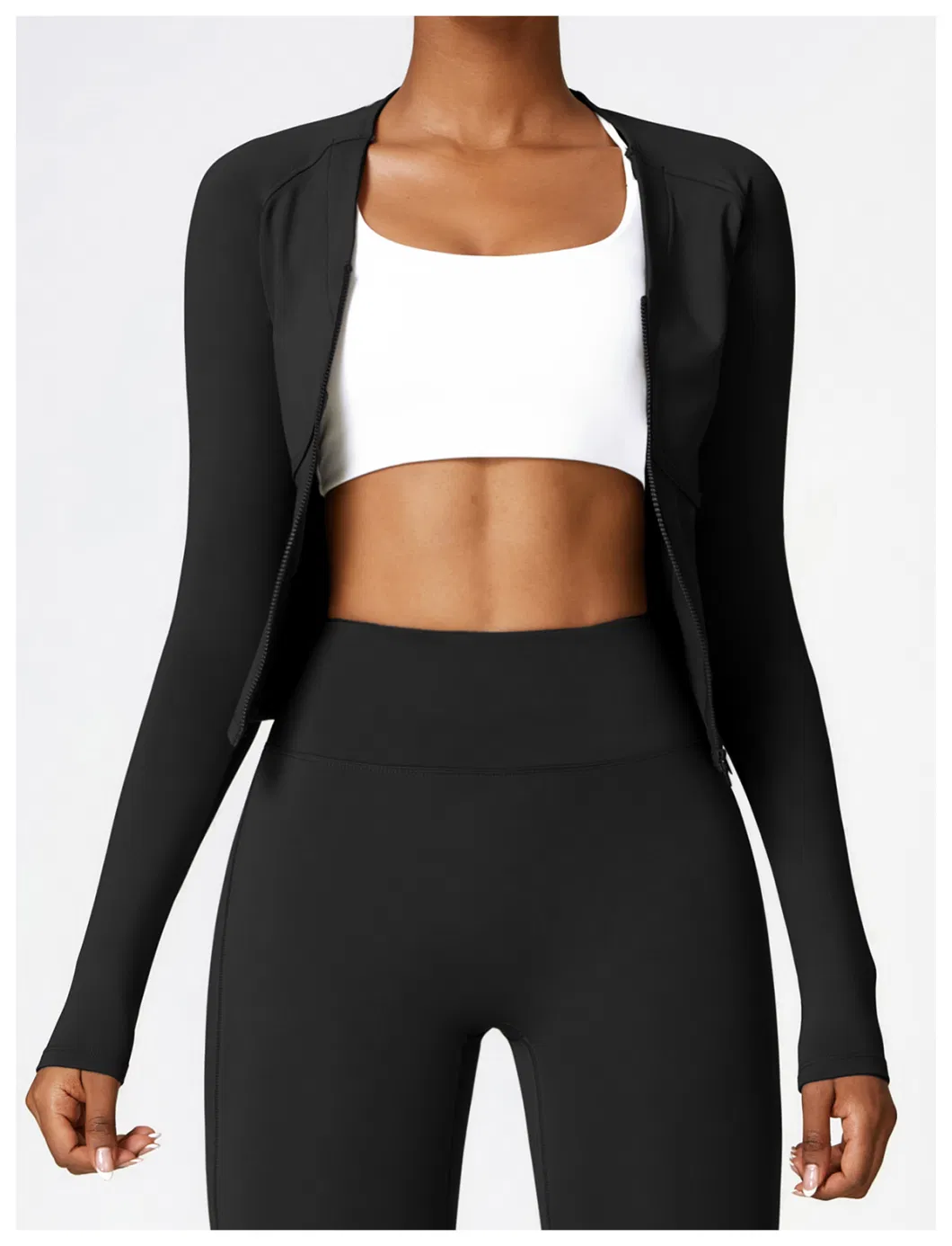 Winter Warm Fleece Long-Sleeved Yoga Jacket Outdoor Running Fitness Top Sports Coat