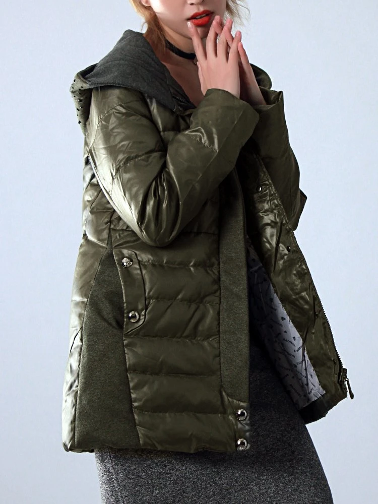 Nylon Spring/Autumn Waterproof Slightly Longer Women Jacket with Hood Black Color