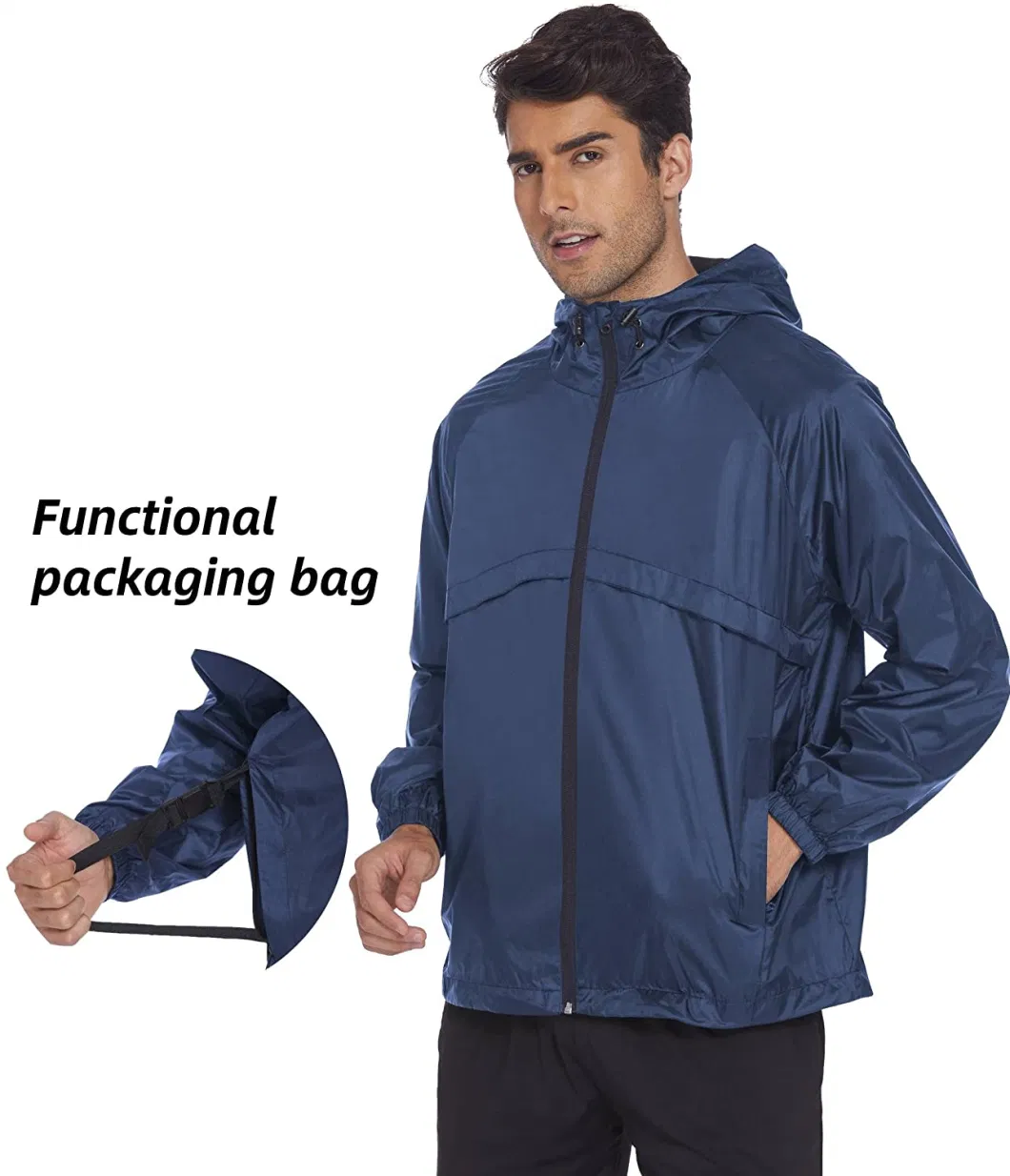 Men′s Waterproof Hooded Outdoor Hiking Raincoats Lightweight Windbreaker Rain Jacket