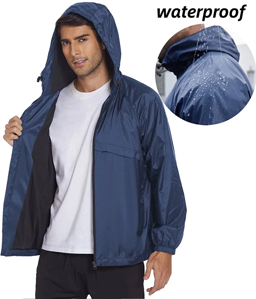 Men′s Waterproof Hooded Outdoor Hiking Raincoats Lightweight Windbreaker Rain Jacket