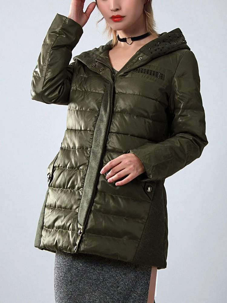 Nylon Spring/Autumn Waterproof Slightly Longer Women Jacket with Hood Black Color