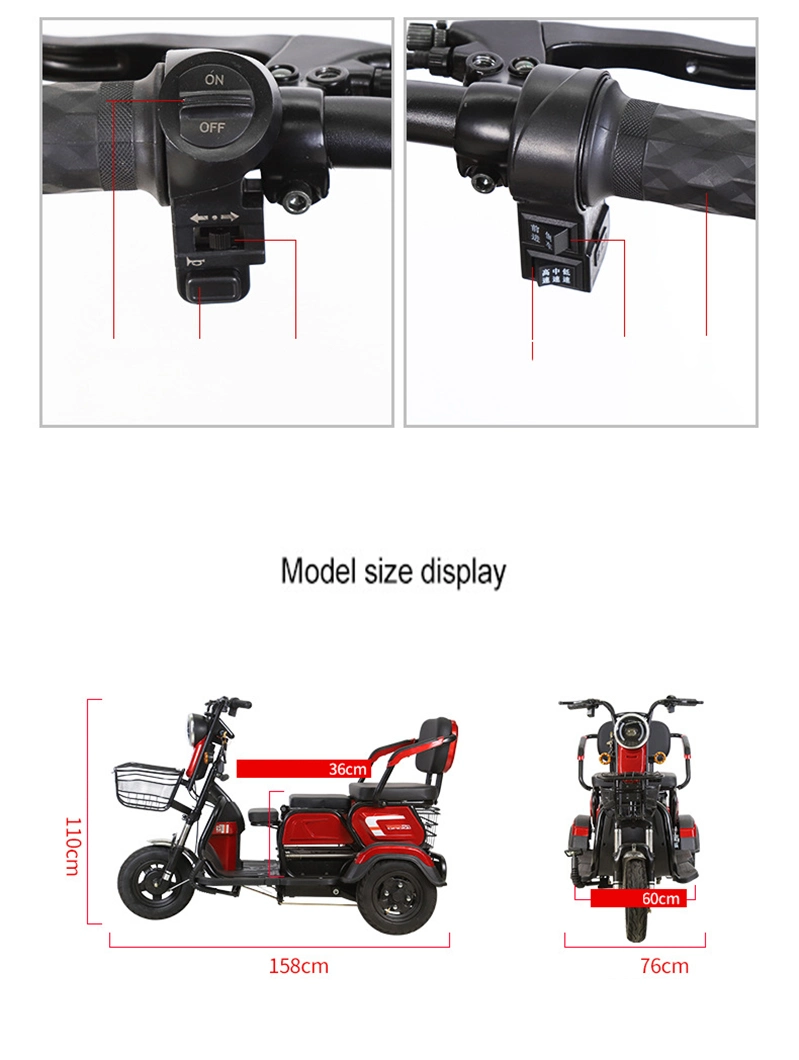 E Scooter Citycoco with Three Wheel Lithium Disabled Ghana Trike Pedal Assist Pedicab for Elder 72V Ion China Electric Tricycle