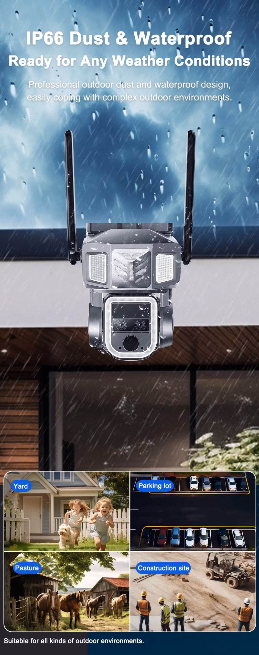 4G WiFi Wireless Network IP Outdoor Waterproof 4MP Machine Vision Insisically Safe CCTV Camera Solar Panel Camera with 20X Digital Zoom and Full Color Option