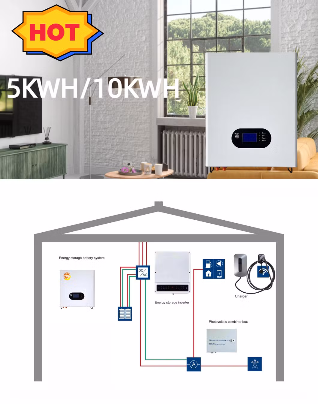 Rechargeable Battery for Home Solar Energy System 48V 200ah 100ah 5kwh 10kwh Powerwall Wall-Mounted Lithium Battery Power Supply