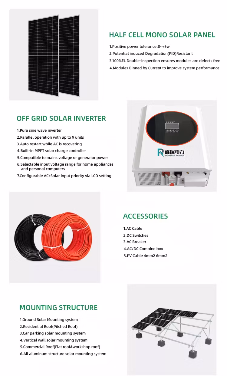 5kw 8kw 10kw Hybrid Solar Panel off Grid Solar Photovoltaic System with Lithium Battery Solar Inverter