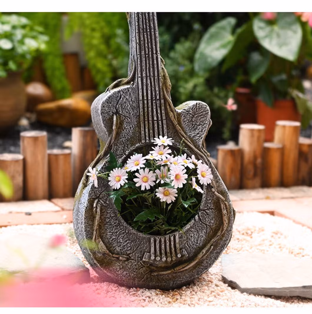 Guitar Planter Premium Resin Planter Music Vintage Flowers Green Plants Villa Landscape Ornament