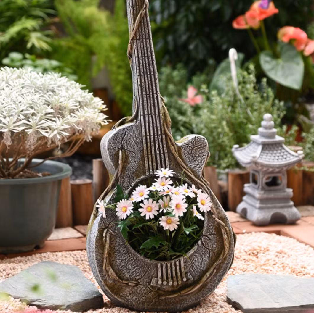 Guitar Planter Premium Resin Planter Music Vintage Flowers Green Plants Villa Landscape Ornament