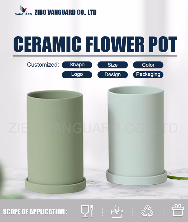 Minimalist Colorful Cylinder Flower Vase Ceramic Flower Pot with Tray for Indoor Plants