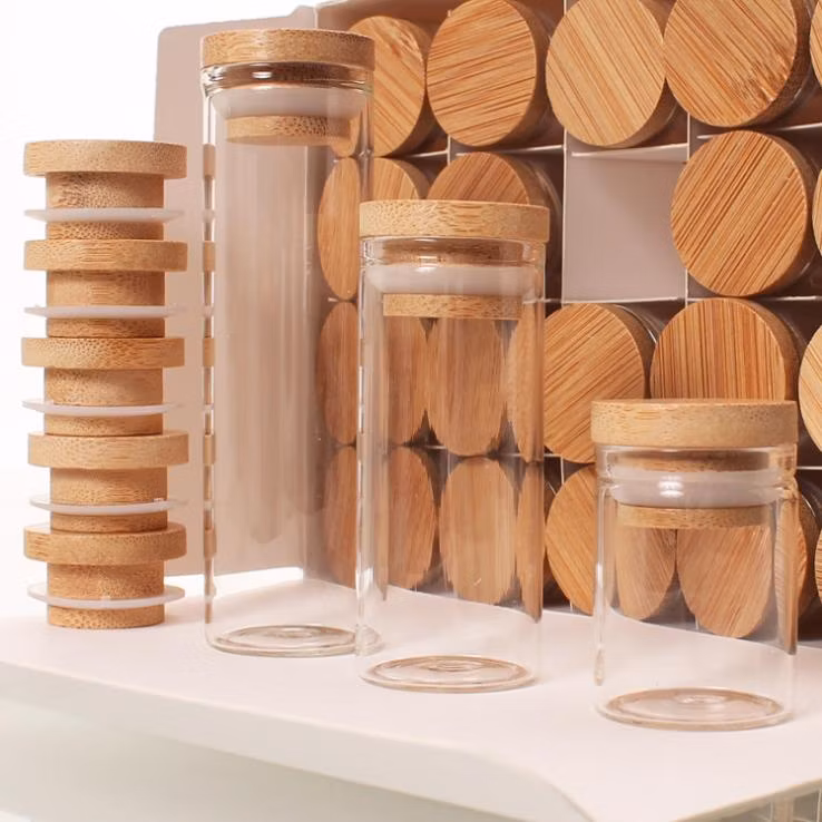 Storage Bottles Jars Food Storage Container with Airtight Bamboo Lid Borosilicale Clear Glass Jar Mini Size