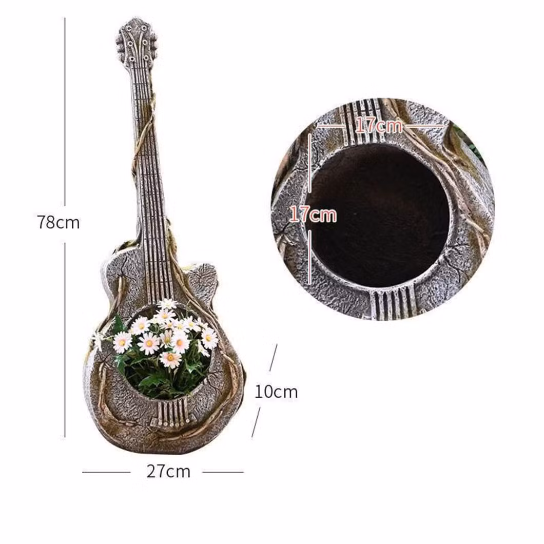 Guitar Planter Premium Resin Planter Music Vintage Flowers Green Plants Villa Landscape Ornament