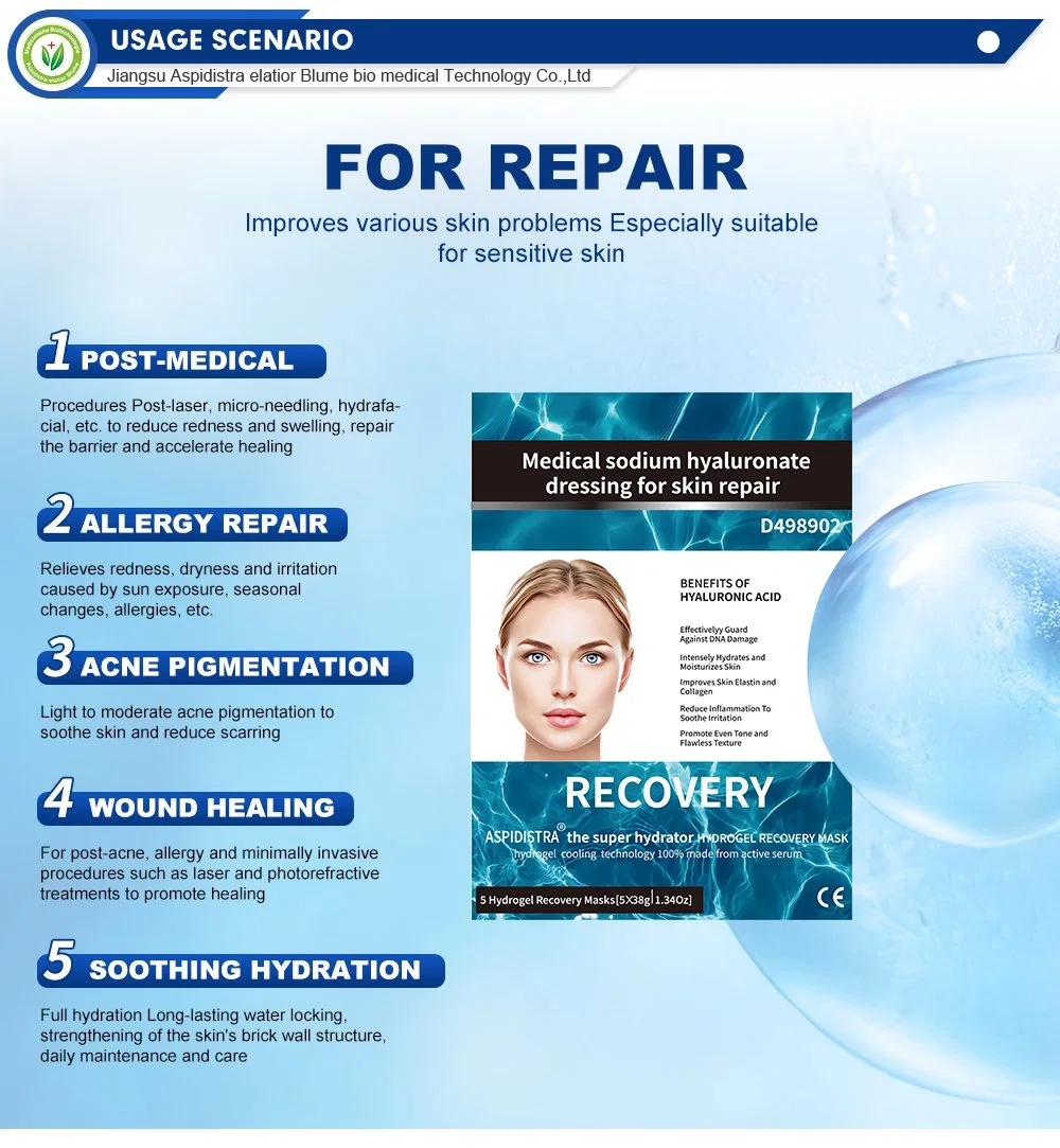Medical Sodium Hyaluronate Skin Repair Dressing Hyaluronic Acid Sheep Placenta Whitening Hydrating Facial Gel Sheet Mask