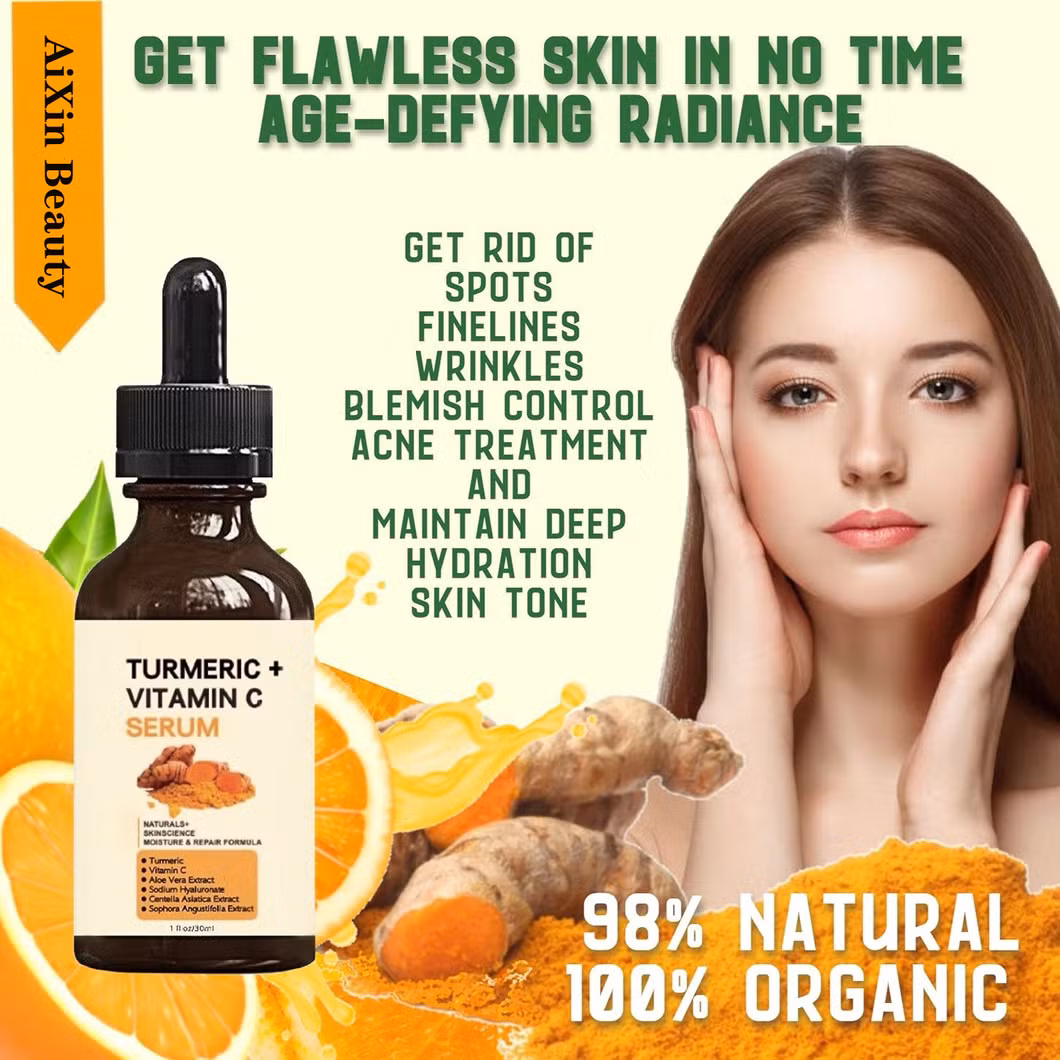 Aixin OEM Organic Turmeric Face Serum + Vitamin C, Acne Treatment, Clear Skin Toner, Hydrate Dull & Dry Skin, Anti-Aging Facial Serum