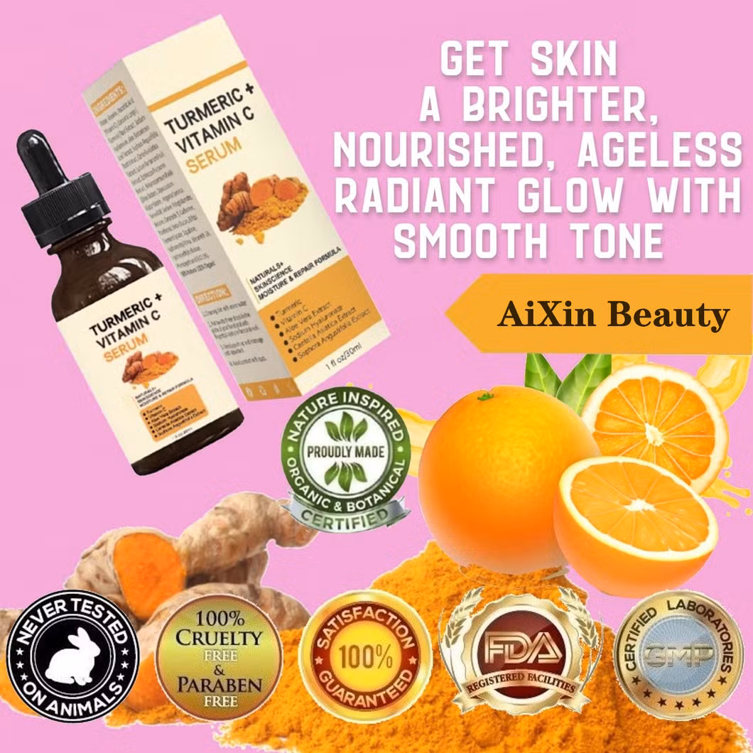 Aixin OEM Organic Turmeric Face Serum + Vitamin C, Acne Treatment, Clear Skin Toner, Hydrate Dull & Dry Skin, Anti-Aging Facial Serum