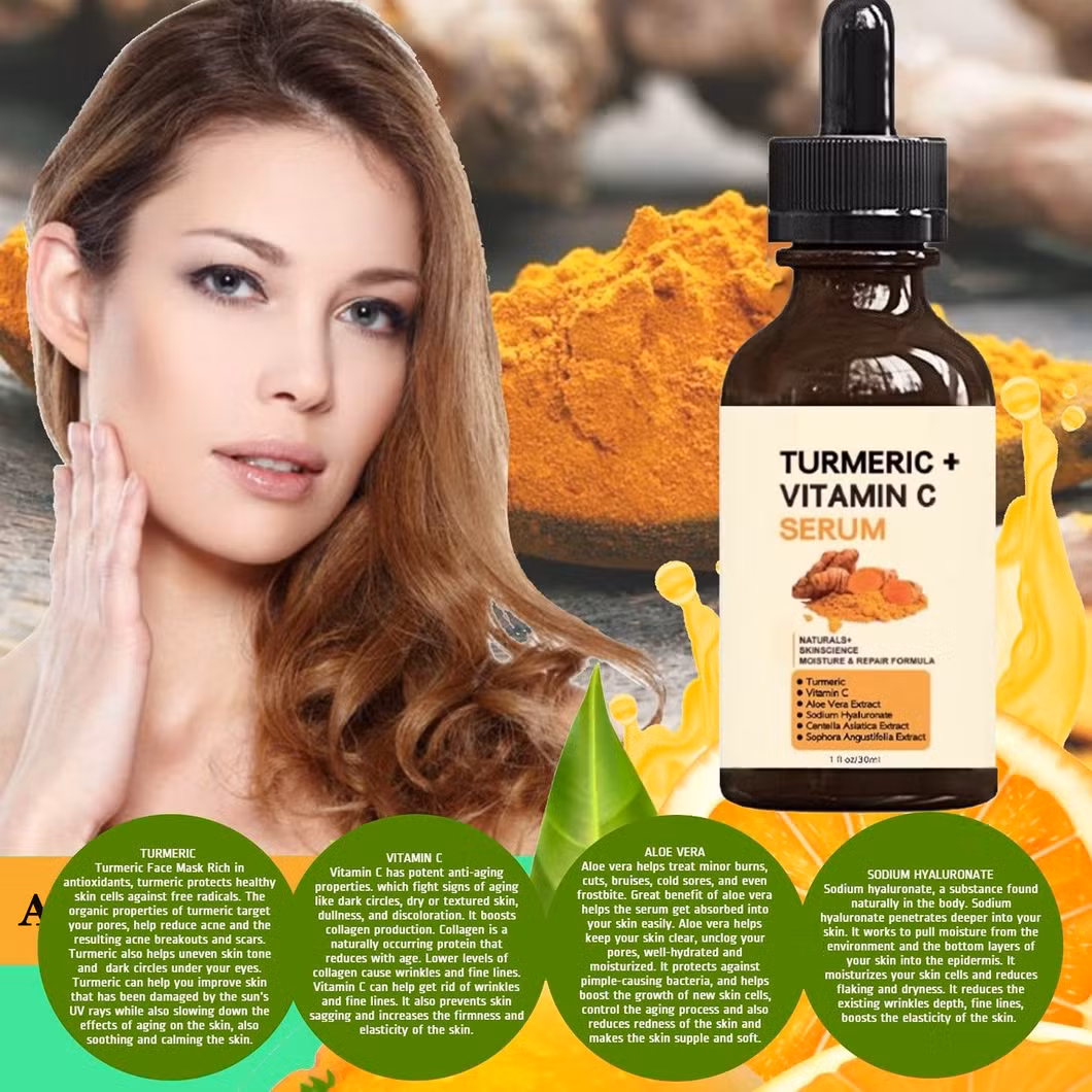 Aixin OEM Organic Turmeric Face Serum + Vitamin C, Acne Treatment, Clear Skin Toner, Hydrate Dull & Dry Skin, Anti-Aging Facial Serum