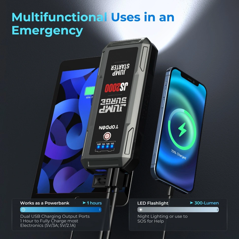 2023 Topdon Manufacturer Js2000 2000A 12V 16000mAh Portable Smart Car Emergency Battery Jump Box Booster Power Bank Auto Car Truck Capacitor Jump Starter AC
