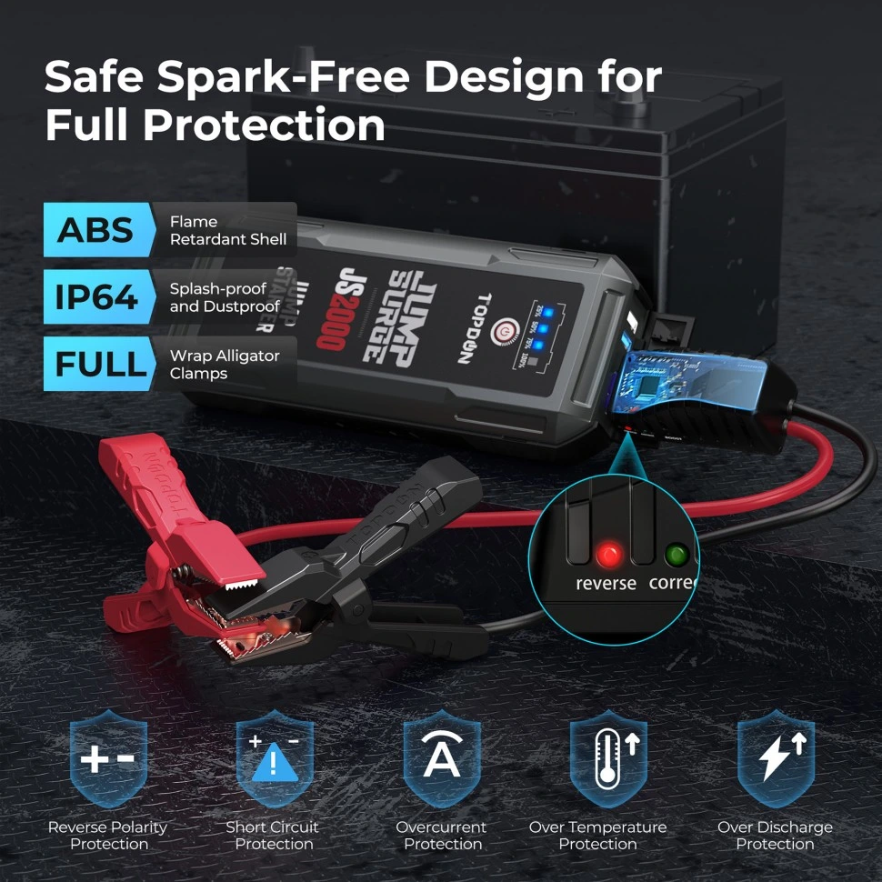 2023 Topdon Manufacturer Js2000 2000A 12V 16000mAh Portable Smart Car Emergency Battery Jump Box Booster Power Bank Auto Car Truck Capacitor Jump Starter AC