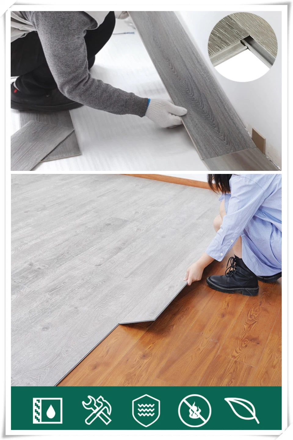 Wonder Floor PVC Vinyl Flooring Waterproof Lvt Spc Floor for Bathroom PVC Tile with Click Laminate Wood Color Flooring