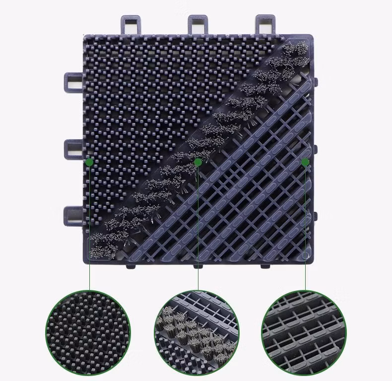 SGS Carpet Factory Wholesale Plastic Flooring Brush Anti Slip Flooring Tiles PP Mat Dust Elimination Interlocking Modular Garage Door Mat for Outdoor Entrance