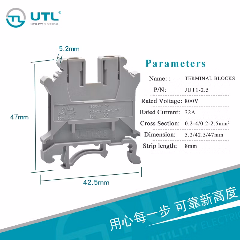Utl Jut1-2.5 2.5mm UK2.5 Screw Type Low Voltage Phoenix Terminal Block for Electrical Cabinet