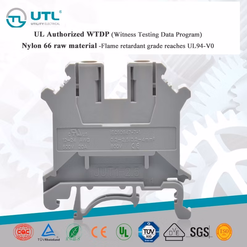 Utl Jut1-2.5 2.5mm UK2.5 Screw Type Low Voltage Phoenix Terminal Block for Electrical Cabinet
