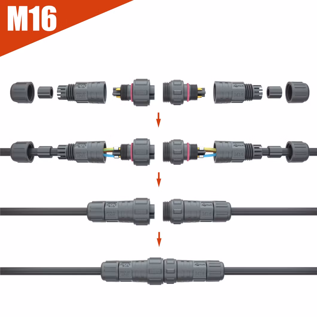 UL/TUV Certificated M16 IP67 Outdoor LED Power Supply Wire Plug 3core Wire in 3 Wire out Waterproof Plug Male Female Plug-in Type Electrical Plug
