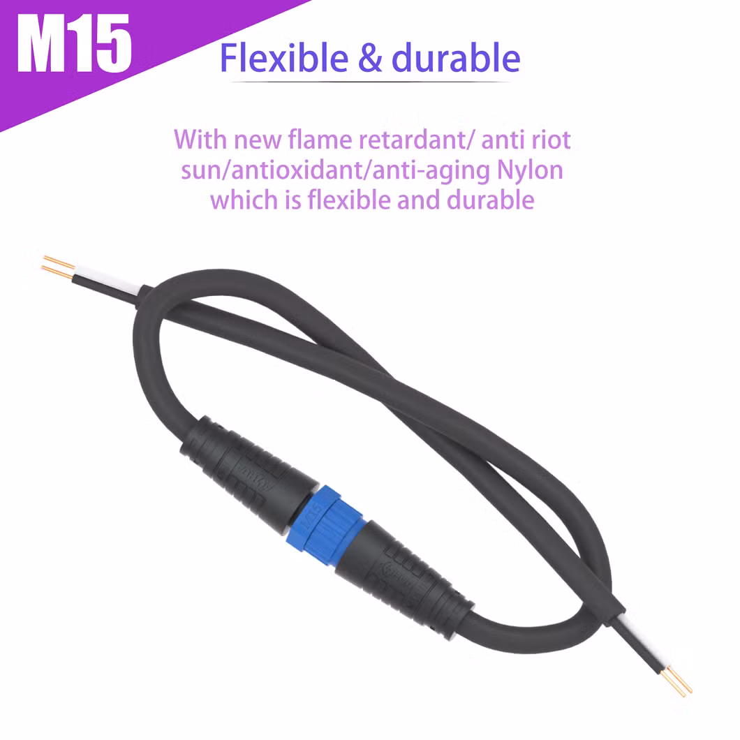 Approved UL Certificate IP67 3pin Nylon Injection Molded Waterproof Connector M15 Pre-Wire Male &Female Socket/Plug 300V 8A Current AC Power Connector