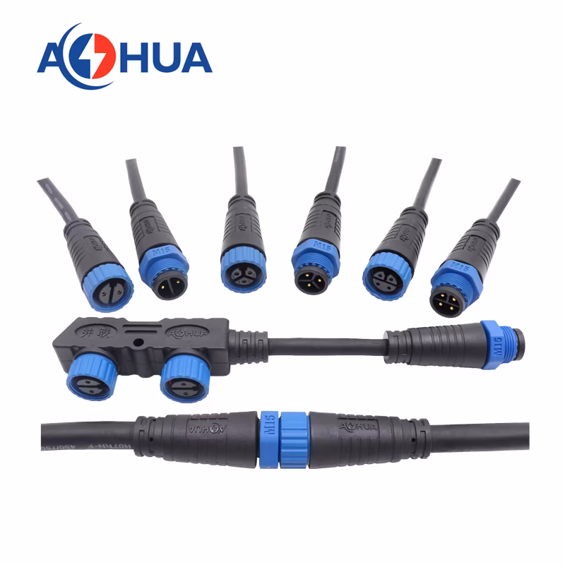 Approved UL Certificate IP67 3pin Nylon Injection Molded Waterproof Connector M15 Pre-Wire Male &Female Socket/Plug 300V 8A Current AC Power Connector