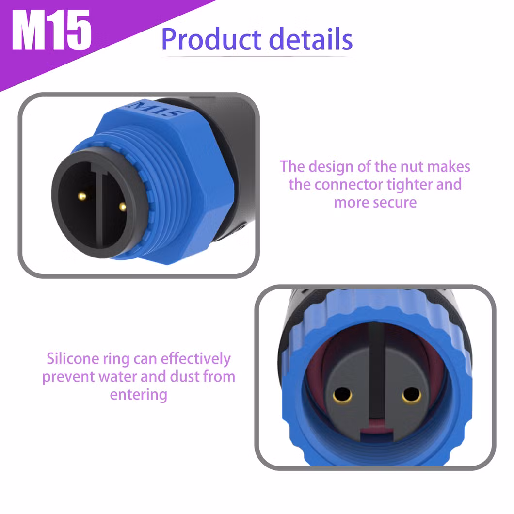 Approved UL Certificate IP67 3pin Nylon Injection Molded Waterproof Connector M15 Pre-Wire Male &Female Socket/Plug 300V 8A Current AC Power Connector