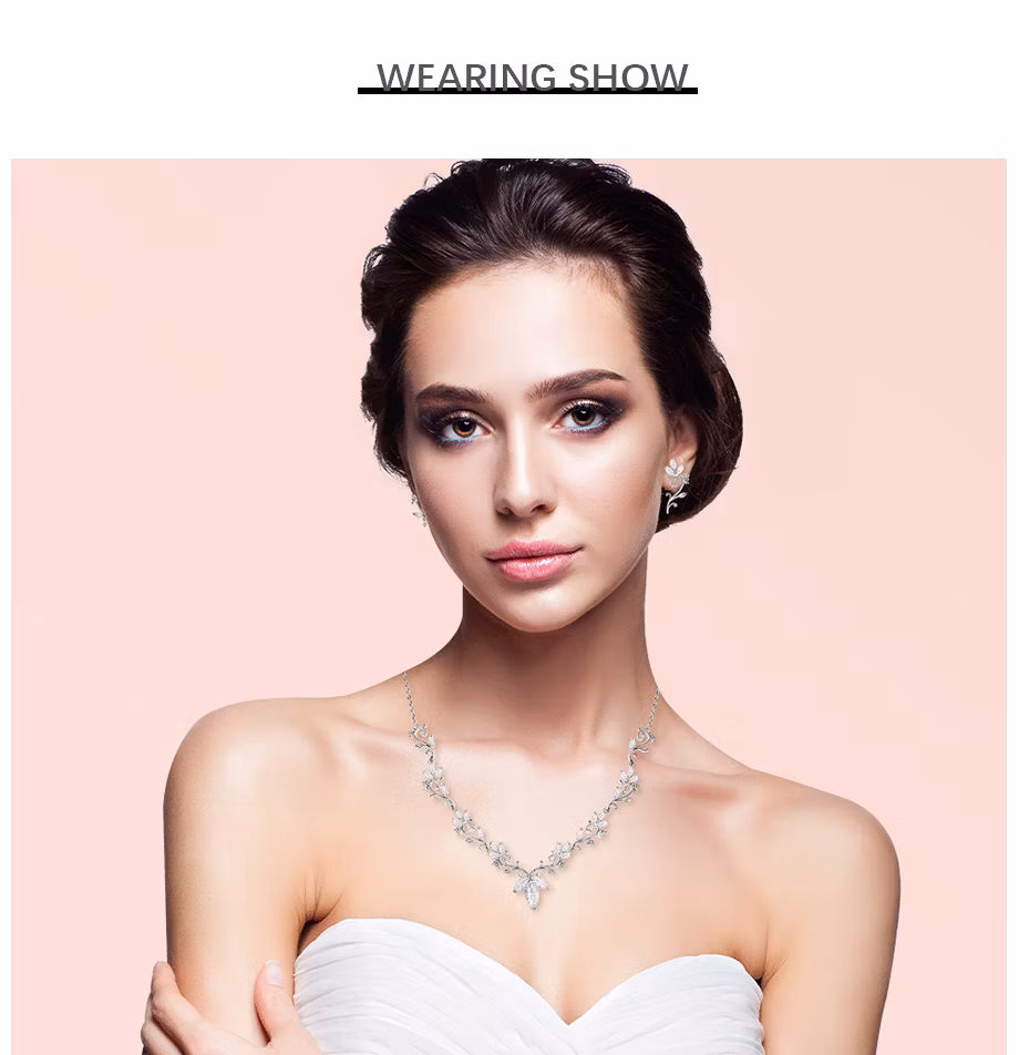 Jade Angel Flowering Vine Design White Gold Plated Brass Jewelry Set Luxury Marquise Cut Cubic Zirconia Prom Earrings Necklace Jewelry Set for Women Wedding