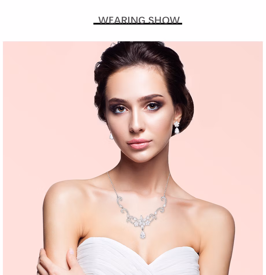 Jade Angel Teardrop CZ Bridal Jewelry Set for Wedding Simple Wave Shaped White Gold Plated Brass Jewelry Accessories for Women Gift