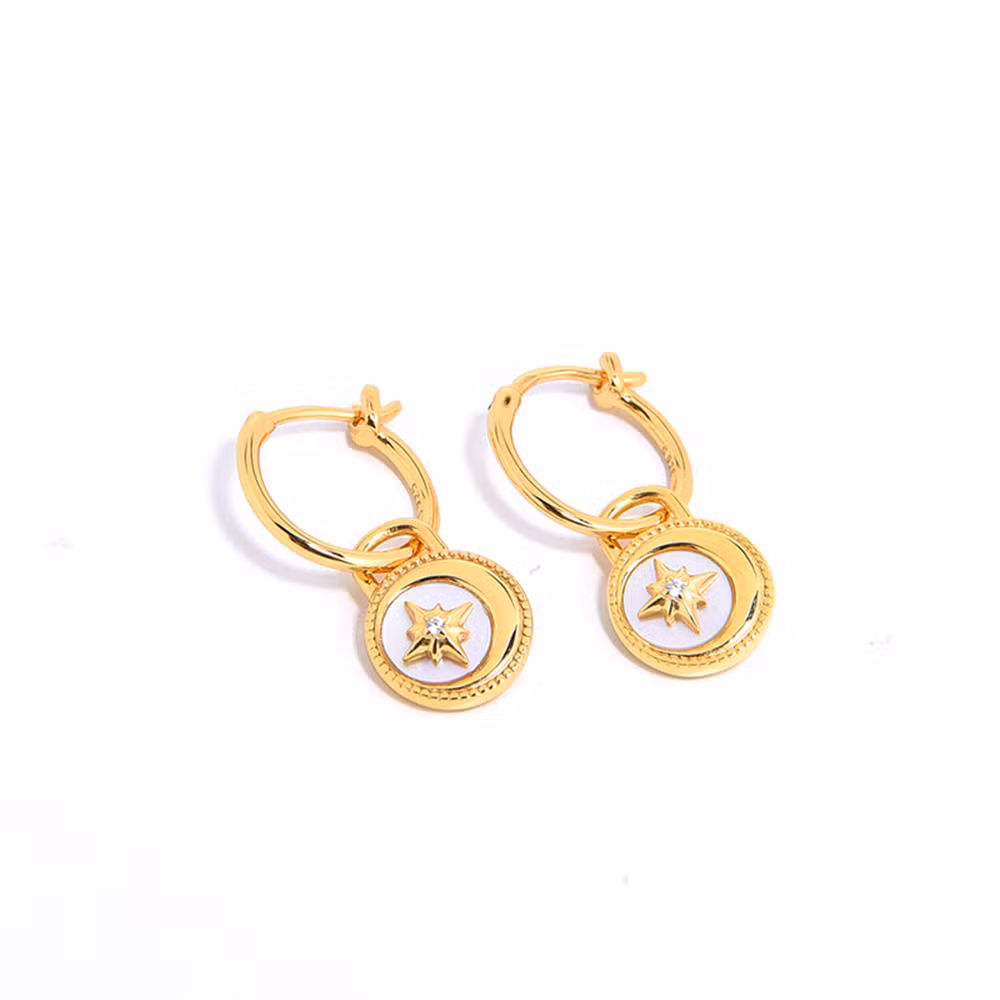 925 Sterling Silver 18K Gold Plated Fashion Jewelry Black Onyx Stone Green Malachite White Shell Genstone Moon Star Earrings