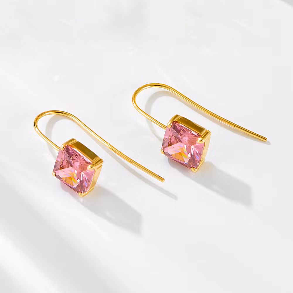 Luxury Retro Fine Jewelry Colorful Square Zircon 925 Sterling Silver Hook Earrings for Women