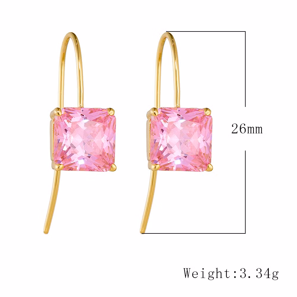 Luxury Retro Fine Jewelry Colorful Square Zircon 925 Sterling Silver Hook Earrings for Women